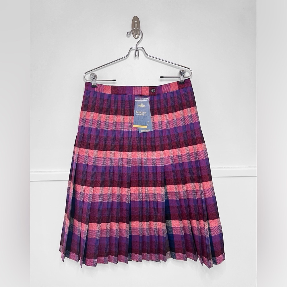 Pendelton Reversible Pleated Tartan Plaid Midi Wool Skirt 1950s Turnabout NWT - Picture 2 of 16